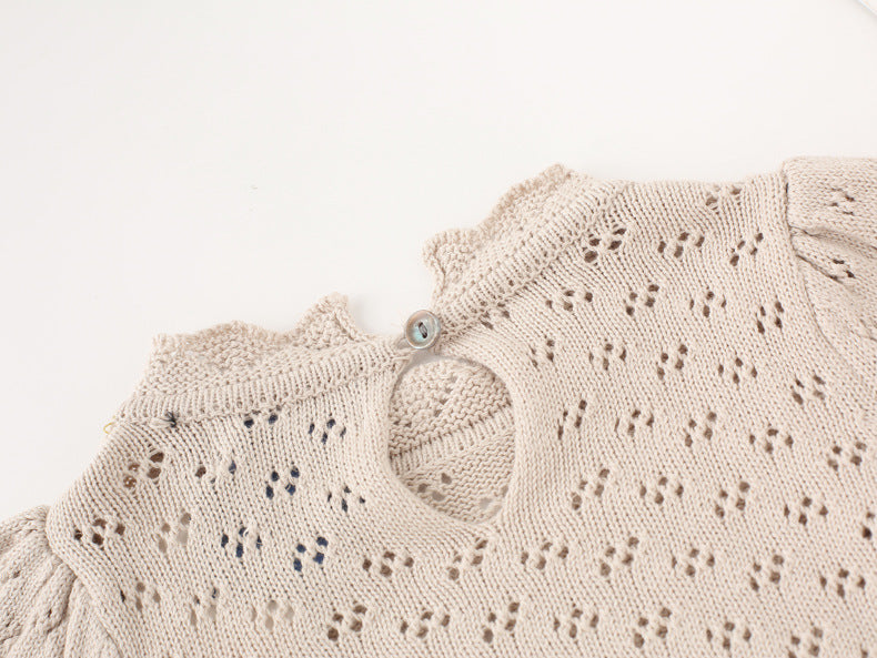 Long Sleeve Pointelle Knit Sweater | Champagne- CLEARANCE