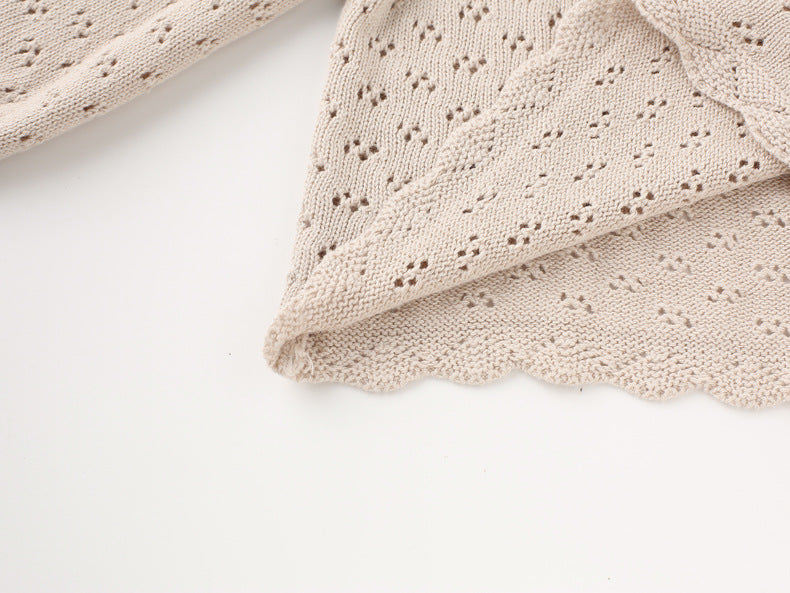 Long Sleeve Pointelle Knit Sweater | Champagne- CLEARANCE