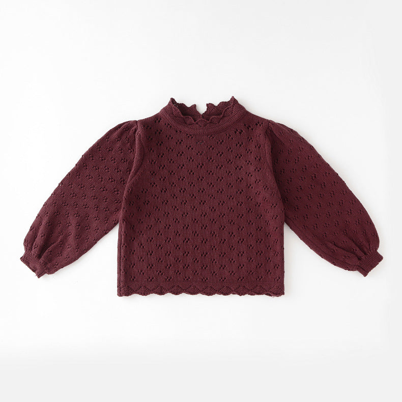 Long Sleeve Pointelle Knit Sweater | Champagne- CLEARANCE