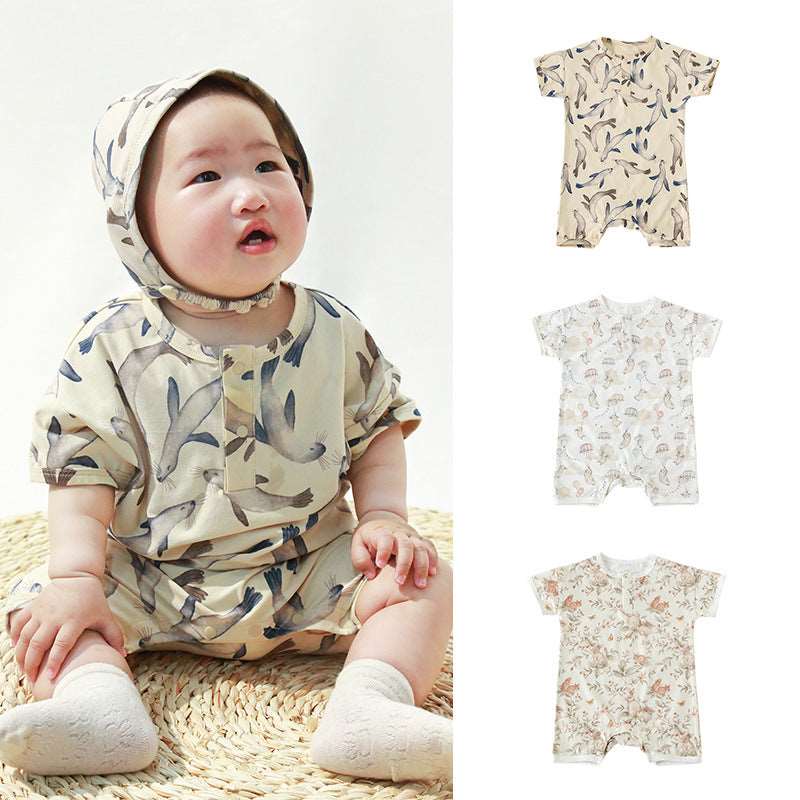 Baby Baby Romper Cotton Cotton Romper Google Mini SS2023 Sale Up & Away Cotton Shorty Romper || Up & Away Isla + Bo