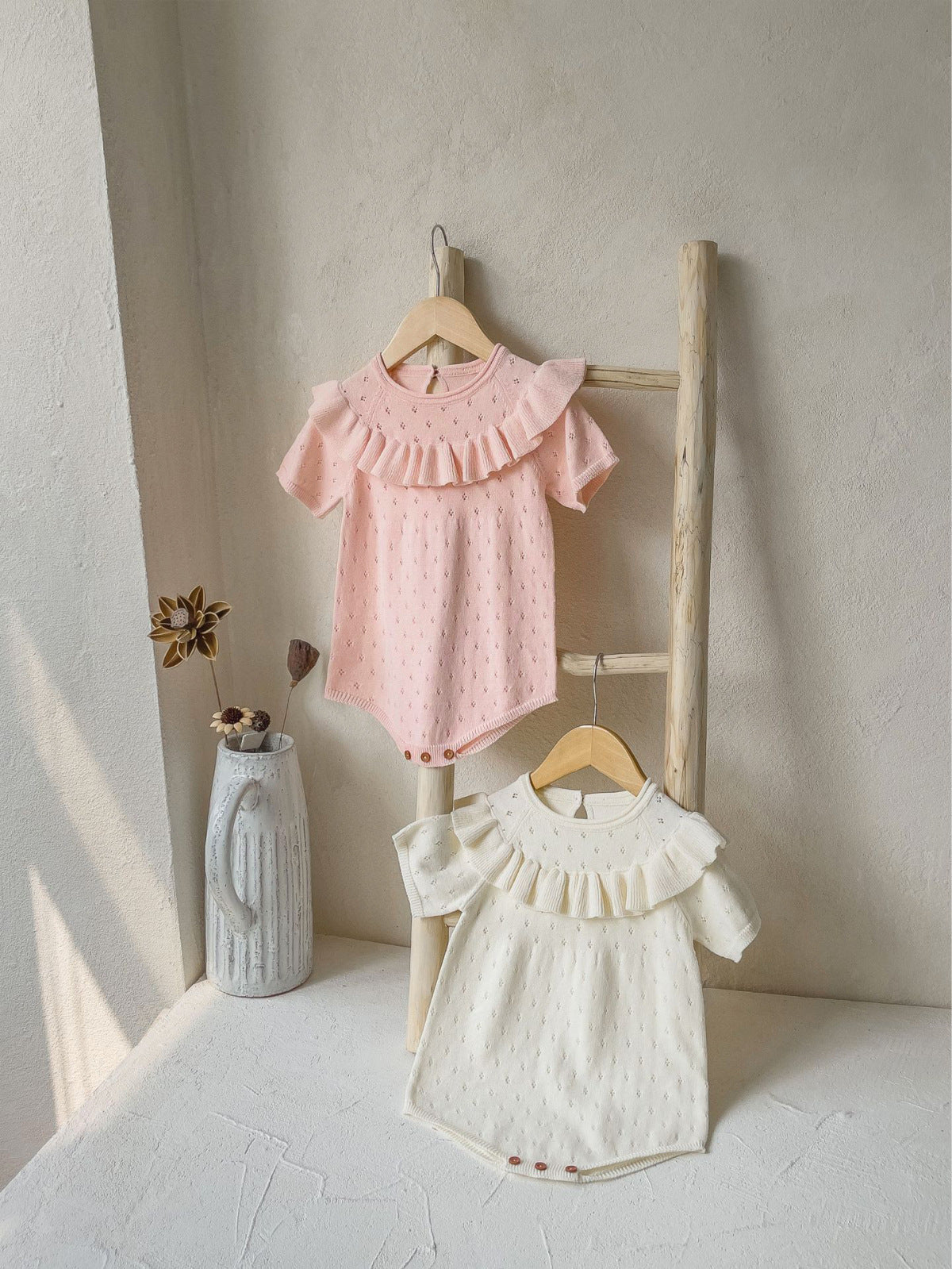 Pointelle Ruffle Knit Romper- CLEARANCE