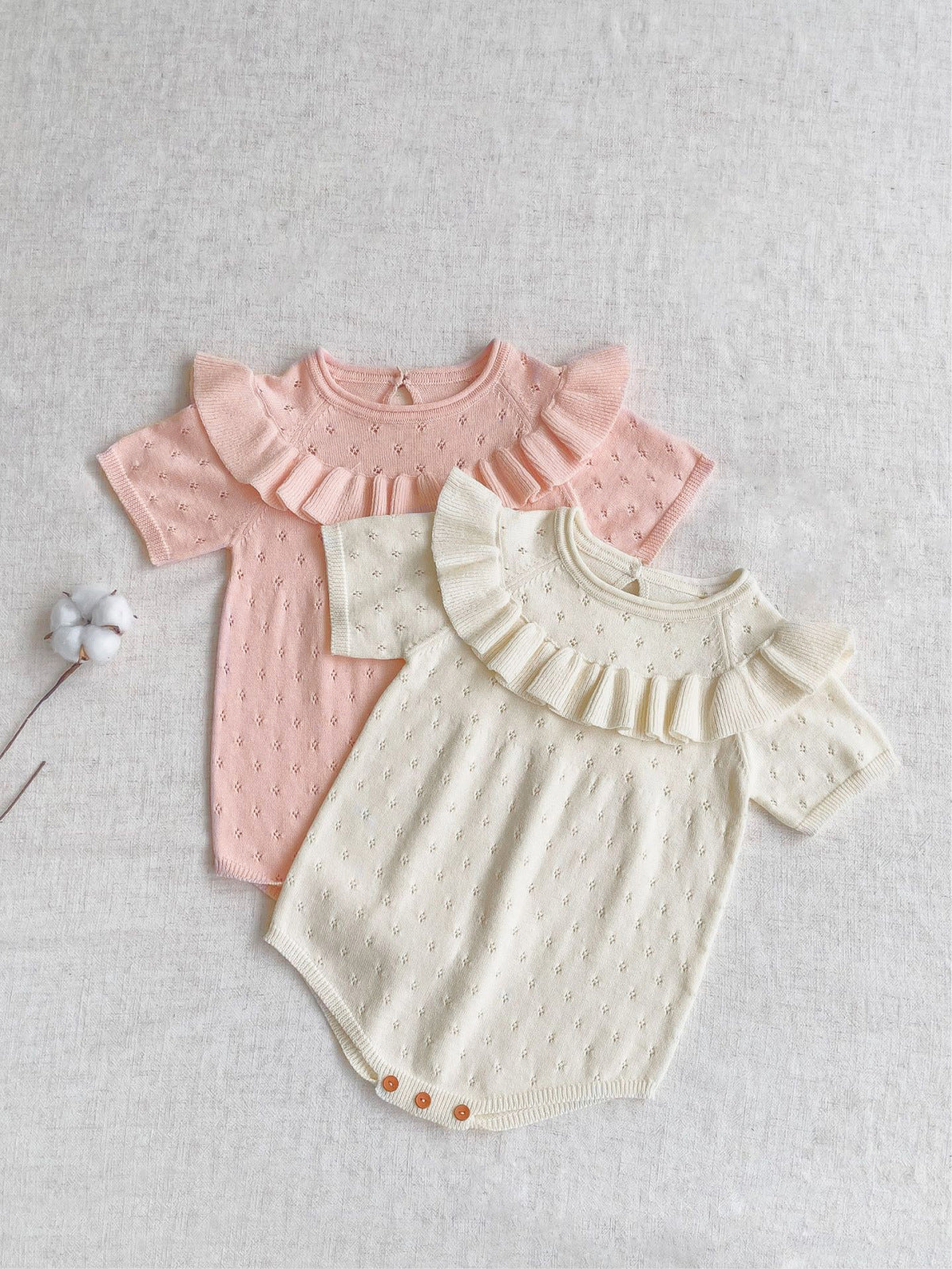 Pointelle Ruffle Knit Romper- CLEARANCE