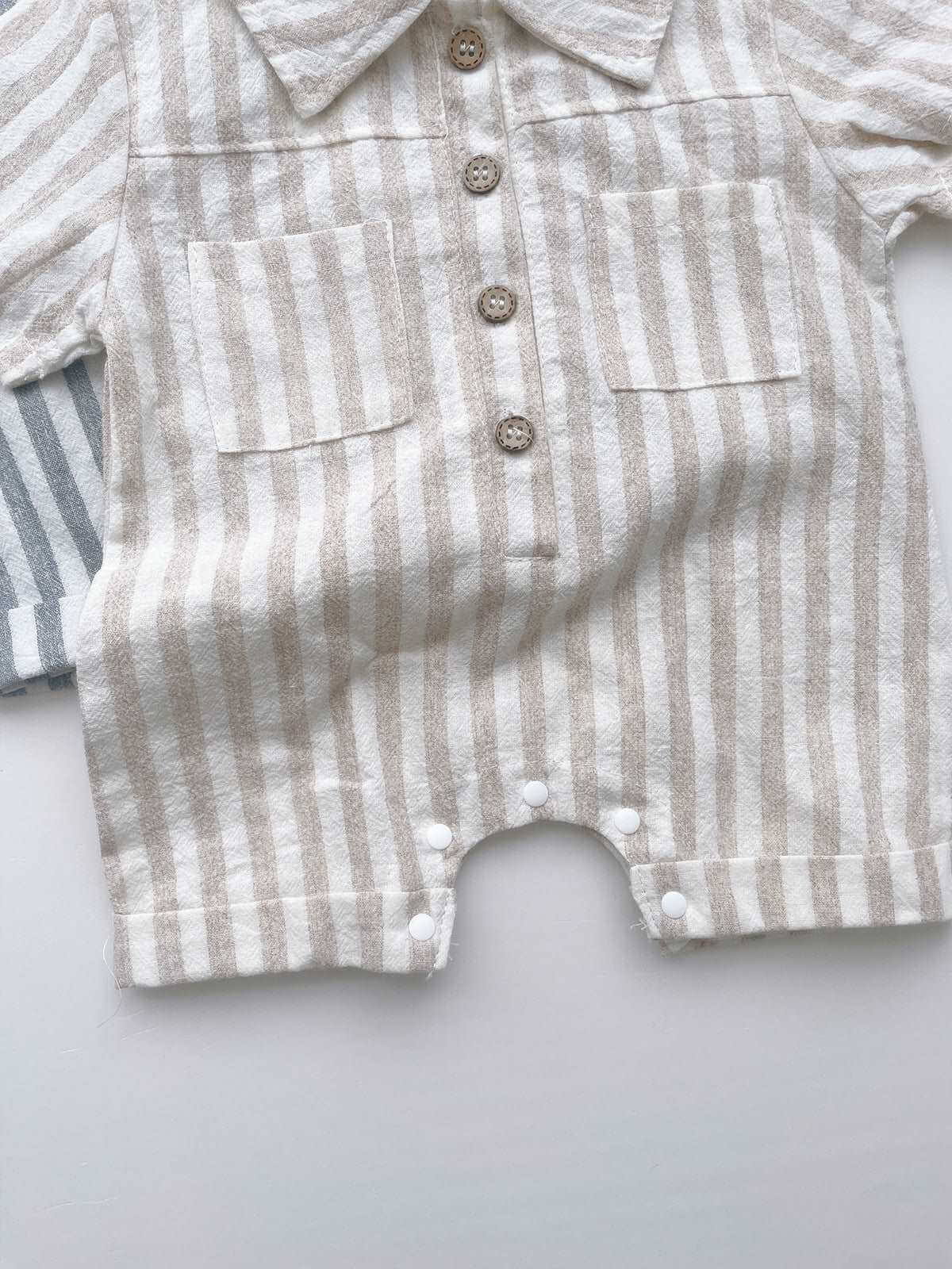 Baby Baby Romper Cotton Cotton Romper Faire Google new Romper SS2024 Button Front Striped Romper Isla + Bo