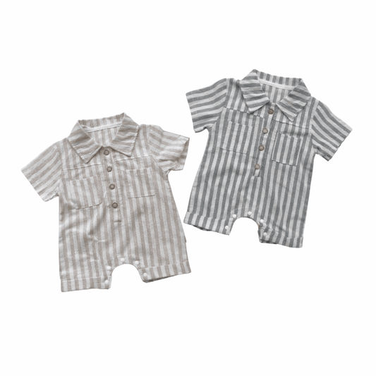 Baby Baby Romper Cotton Cotton Romper Faire Google new Romper SS2024 Button Front Striped Romper Isla + Bo