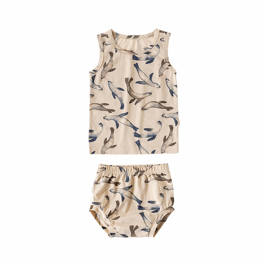 Baby Baby Set Cotton Cotton Set Google Sale set SS2023 Toddler toddler set Pure Cotton Tank Top and Bummie Set || Seal Splash Isla + Bo