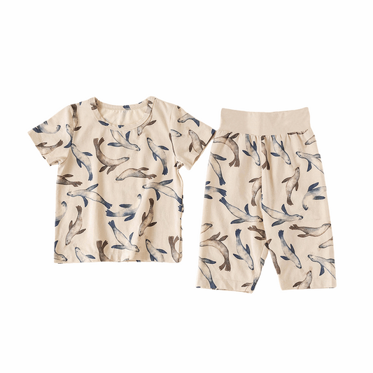 Short Sleeve Top & Shorts Cotton Set || Seal Splash