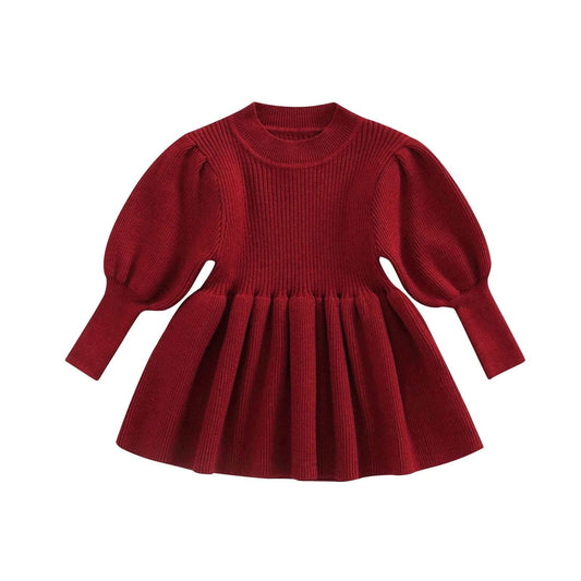AW2023 Baby Baby Dress Baby Knit Dress Google Knit Dress Knitwear new Sale Toddler Toddler Dress Toddler Knit Dress Bubble Sleeve Knit Sweater Dress || Garnet Isla + Bo