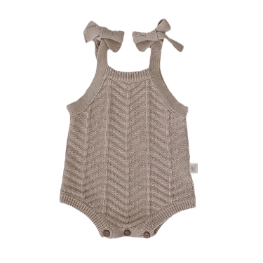 AW2023 Baby baby romper Knit knit romper knits Knitwear new POS Sale Wavy Cable Knit Sleeveless Romper || Tickled Taupe Isla + Bo