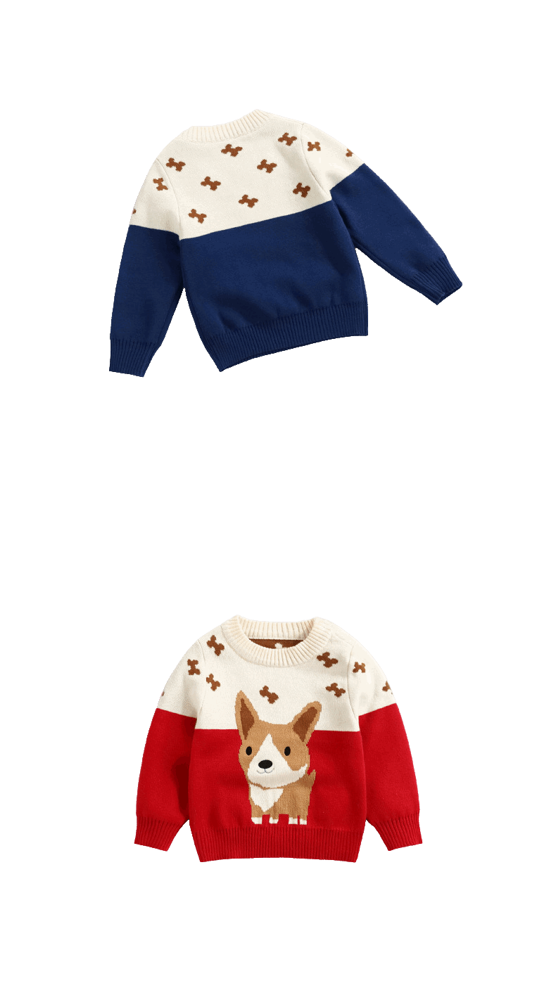 AW2023 Baby Baby knit sweater baby sweater Blue and red options Comfortable baby wear Durable toddler sweater Easy care baby apparel Kids kids sweater Knit Pullover Knit Sweater Knitwear new Playful children's fashion Sale Toddler Toddler pullover toddler sweater Versatile kids' clothing Toddler and Kids Knit Corgi Pullover Isla + Bo
