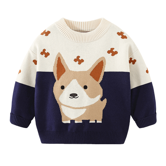 Isla + Bo Toddler and Kids Knit Corgi Pullover Baby knit sweater, Toddler pullover, Corgi design, Blue and red options, Versatile kids' clothing, Comfortable baby wear, Durable toddler sweater, Playful children's fashion, Easy care baby apparel Trending Baby Clothes, Best Baby Clothes Brand