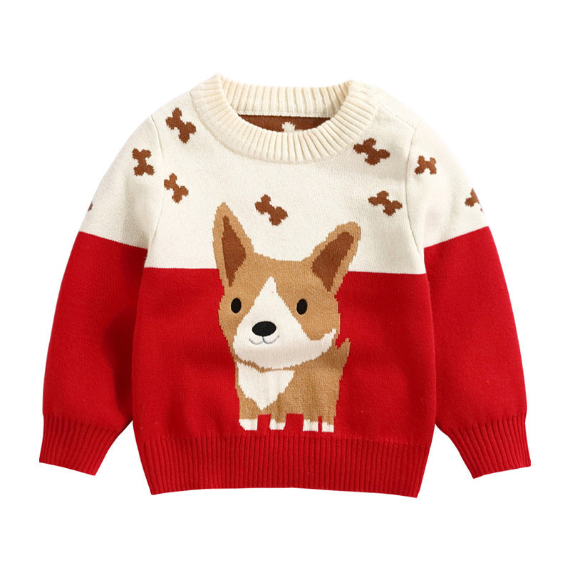 AW2023 Baby Baby knit sweater baby sweater Blue and red options Comfortable baby wear Durable toddler sweater Easy care baby apparel Kids kids sweater Knit Pullover Knit Sweater Knitwear new Playful children's fashion Sale Toddler Toddler pullover toddler sweater Versatile kids' clothing Toddler and Kids Knit Corgi Pullover Isla + Bo