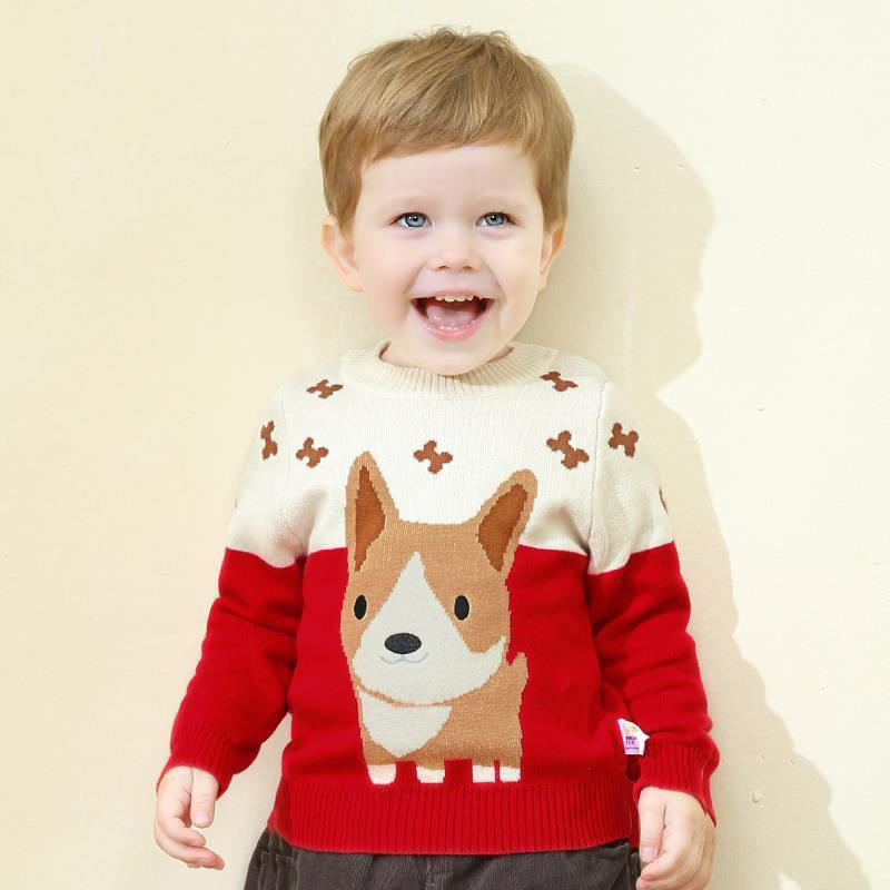 AW2023 Baby Baby knit sweater baby sweater Blue and red options Comfortable baby wear Durable toddler sweater Easy care baby apparel Kids kids sweater Knit Pullover Knit Sweater Knitwear new Playful children's fashion Sale Toddler Toddler pullover toddler sweater Versatile kids' clothing Toddler and Kids Knit Corgi Pullover Isla + Bo