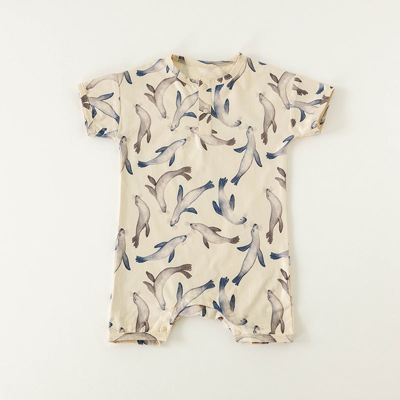 Baby Baby Romper Cotton Cotton Romper Google Mini SS2023 Sale Up & Away Cotton Shorty Romper || Up & Away Isla + Bo