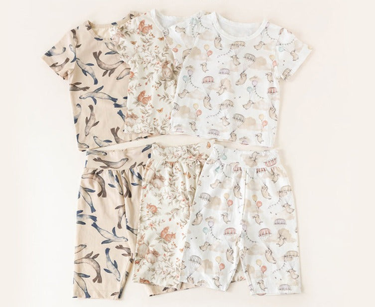 Baby Baby Set Cotton Cotton Set Google Mini SS2023 Sale Toddler Toddler Set Up & Away Short Sleeve Top & Shorts Cotton Set || Seal Splash Isla + Bo