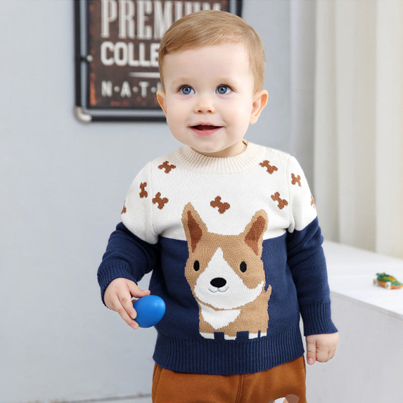 AW2023 Baby Baby knit sweater baby sweater Blue and red options Comfortable baby wear Durable toddler sweater Easy care baby apparel Kids kids sweater Knit Pullover Knit Sweater Knitwear new Playful children's fashion Sale Toddler Toddler pullover toddler sweater Versatile kids' clothing Toddler and Kids Knit Corgi Pullover Isla + Bo