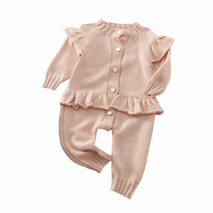 AW2023 Baby Baby Jumpsuit Google Knit Knit Jumpsuit Knitwear new POS Sale Toddler toddler jumpsuit Ruffles n' Frills Knit Jumpsuit || Angels Breath Pink Isla + Bo