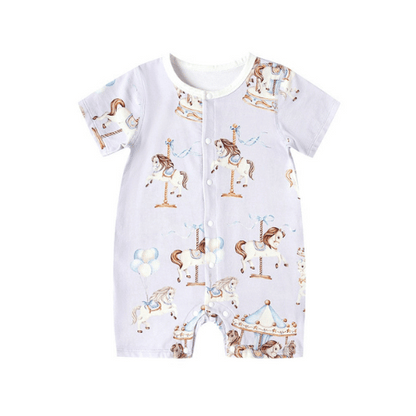Short Sleeve Snap-Up Romper || Merry-Go-Round