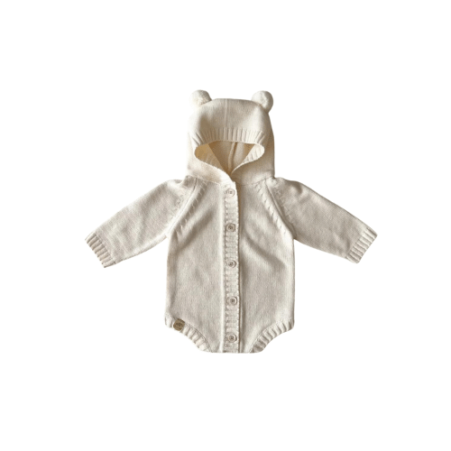 Baby Bear Hooded Knit Romper | Lait + Cafe O'Lait