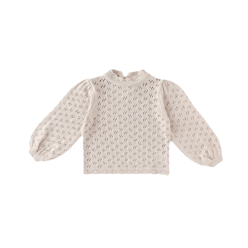 Long Sleeve Pointelle Knit Sweater || Champagne