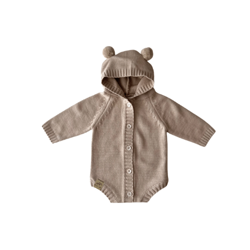 Baby Bear Hooded Knit Romper | Lait + Cafe O'Lait