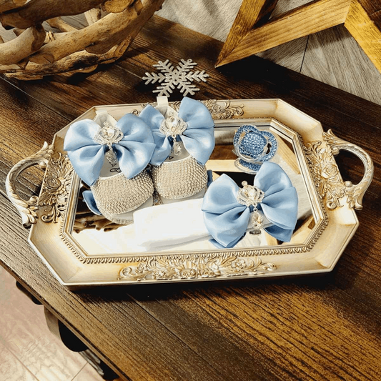 Blue Belle Enchanted Crystal Baby Shoes, Bow & Pacifier Gift Set - Isla + Bo