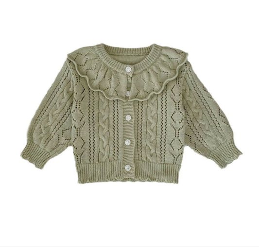 Ruffle Neck Cable Knit Cardigan