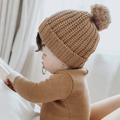 Long Sleeve Knit Bodysuit + Pom Pom Hat