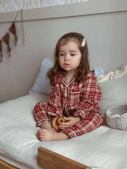 Classic Plaid Cotton Pajama Set - Red & Blue Two-Piece Sleepwear- CLEARANCE