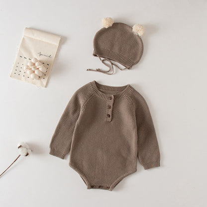 Cozy Knit Romper + Bear Hat Set