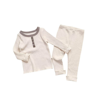 Ribbed Cotton Two-Piece Pajama Set - Henley Top