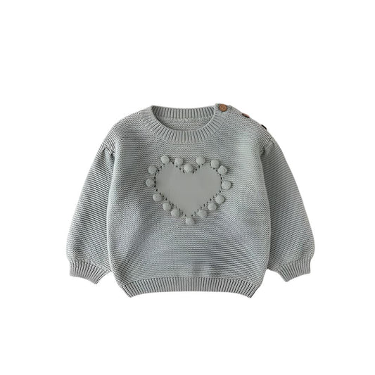 Pom Pom Heart Knit Pullover- CLEARANCE