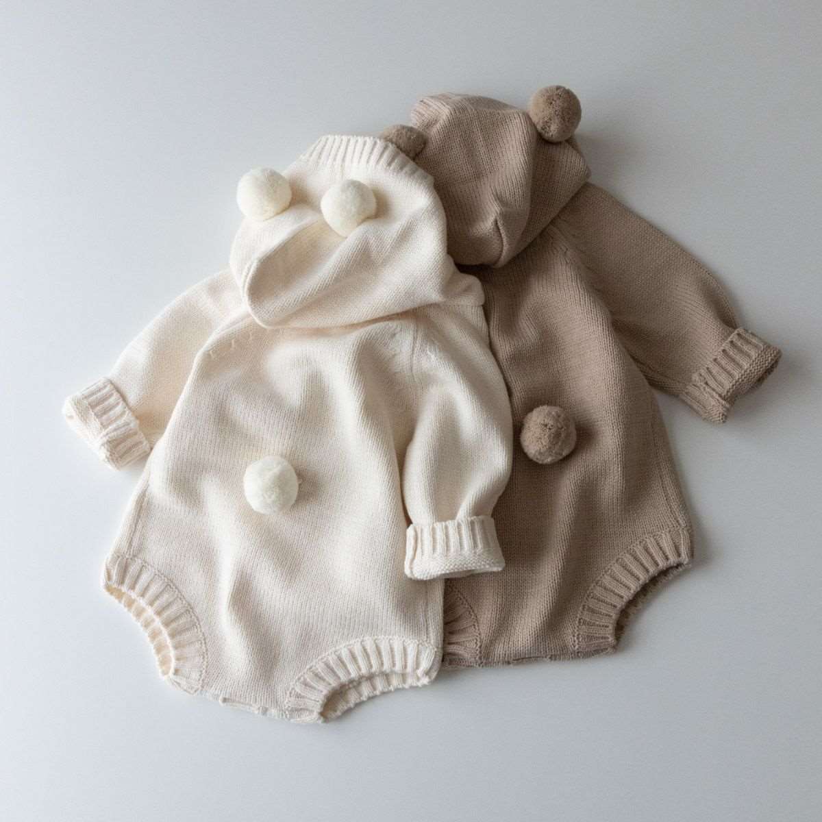 Baby Bear Hooded Knit Romper || Lait + Cafe O'Lait