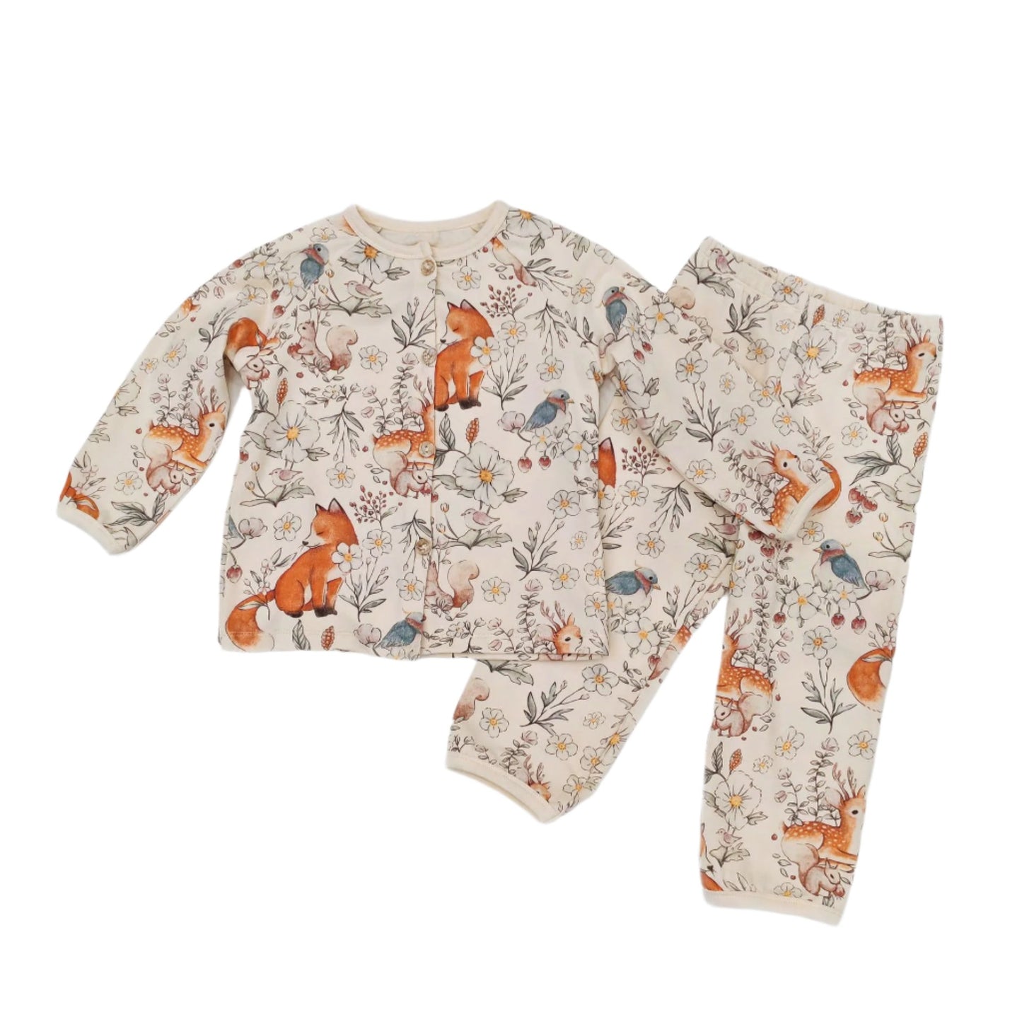 Fox and Friends Cotton Pajama Set - 2 Piece Button Front