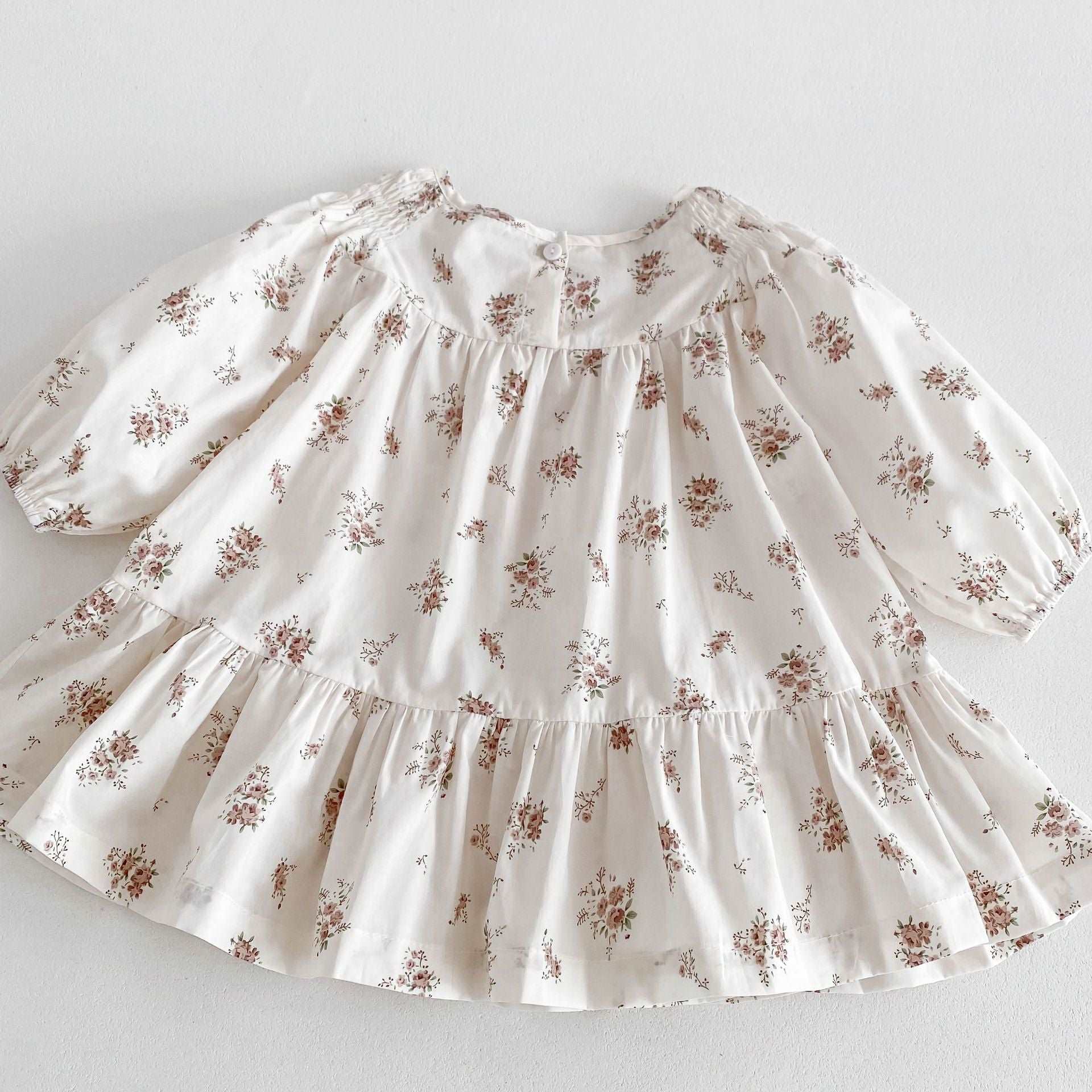 Antique Floral Cotton Linen Ruffle Hem Dress