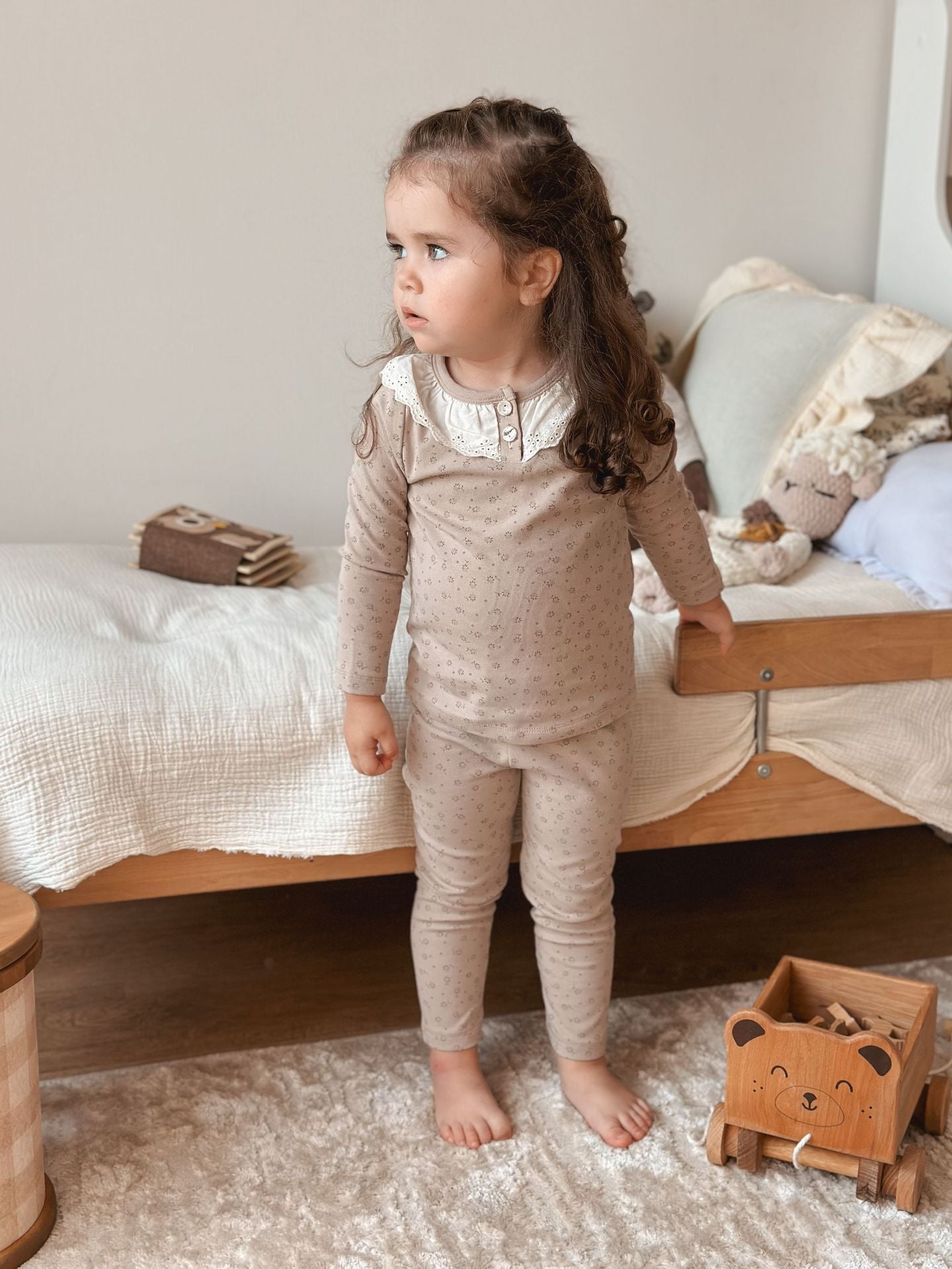 Lace-Trim Cotton Pajama Set