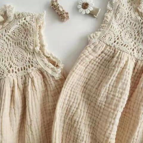 Vintage Lace Cotton Romper for Girls