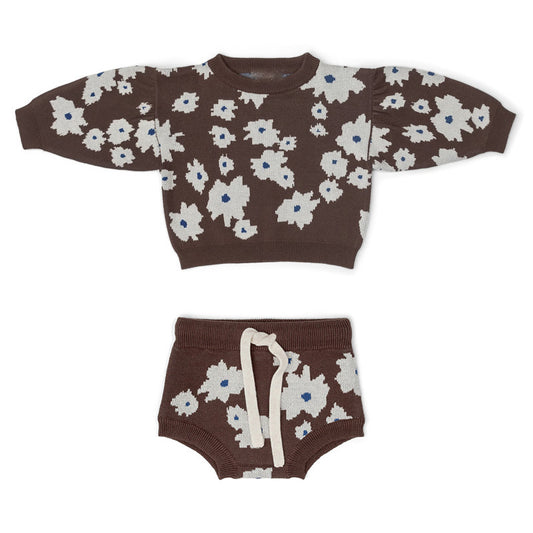 Jacquard Knit Pullover + Bummie Set || Dark Chocolate Petal
