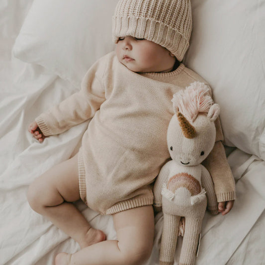 Long Sleeve Knit Bodysuit + Pom Pom Hat