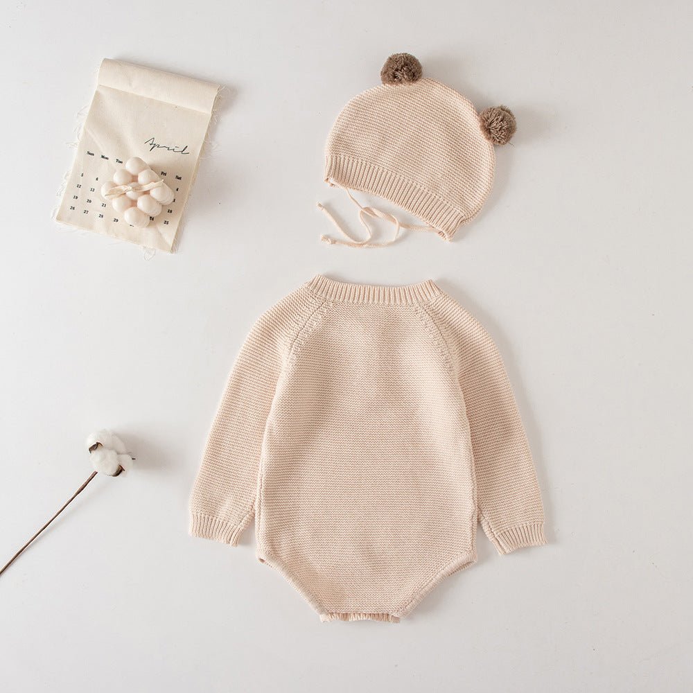 Cozy Knit Romper + Bear Hat Set