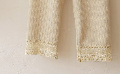 Elegant Lace Trim Cotton Knit Pants for Girls