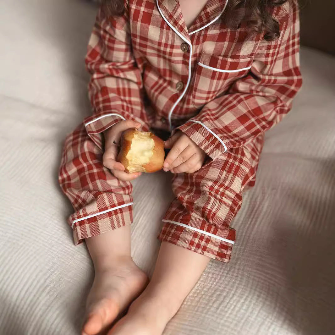 Classic Plaid Cotton Pajama Set - Red & Blue Two-Piece Sleepwear- CLEARANCE