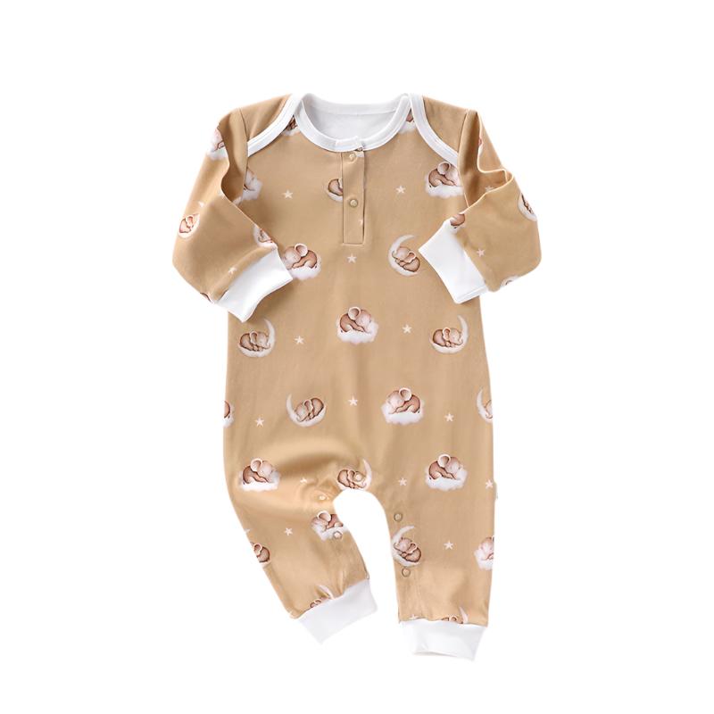 Long Sleeve Cotton Henley Romper | Bunny Jumped Over the Moon- CLEARANCE