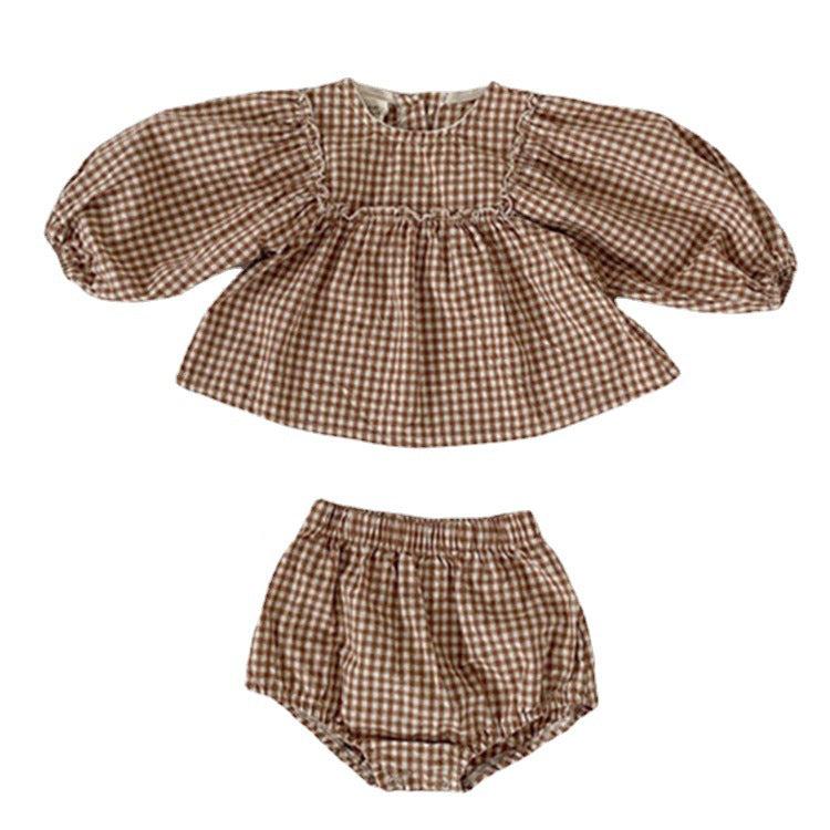 Vintage Gingham Long Sleeve Top & Bummie 2-Piece Set