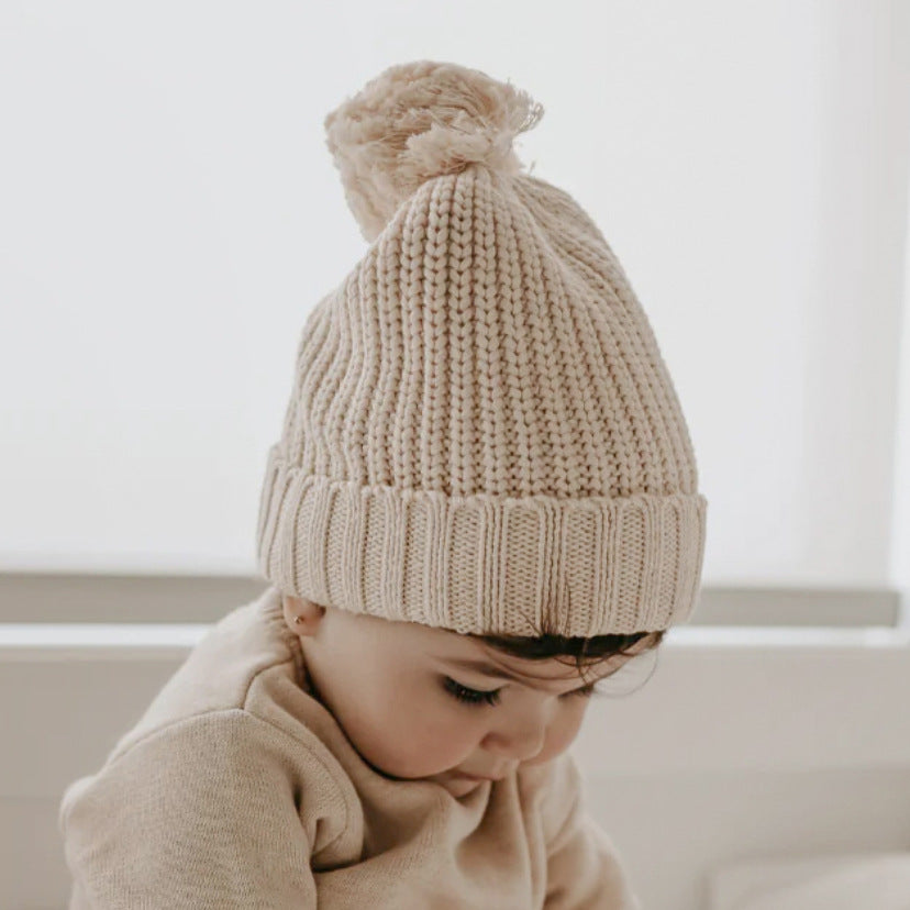 Long Sleeve Knit Bodysuit + Pom Pom Hat