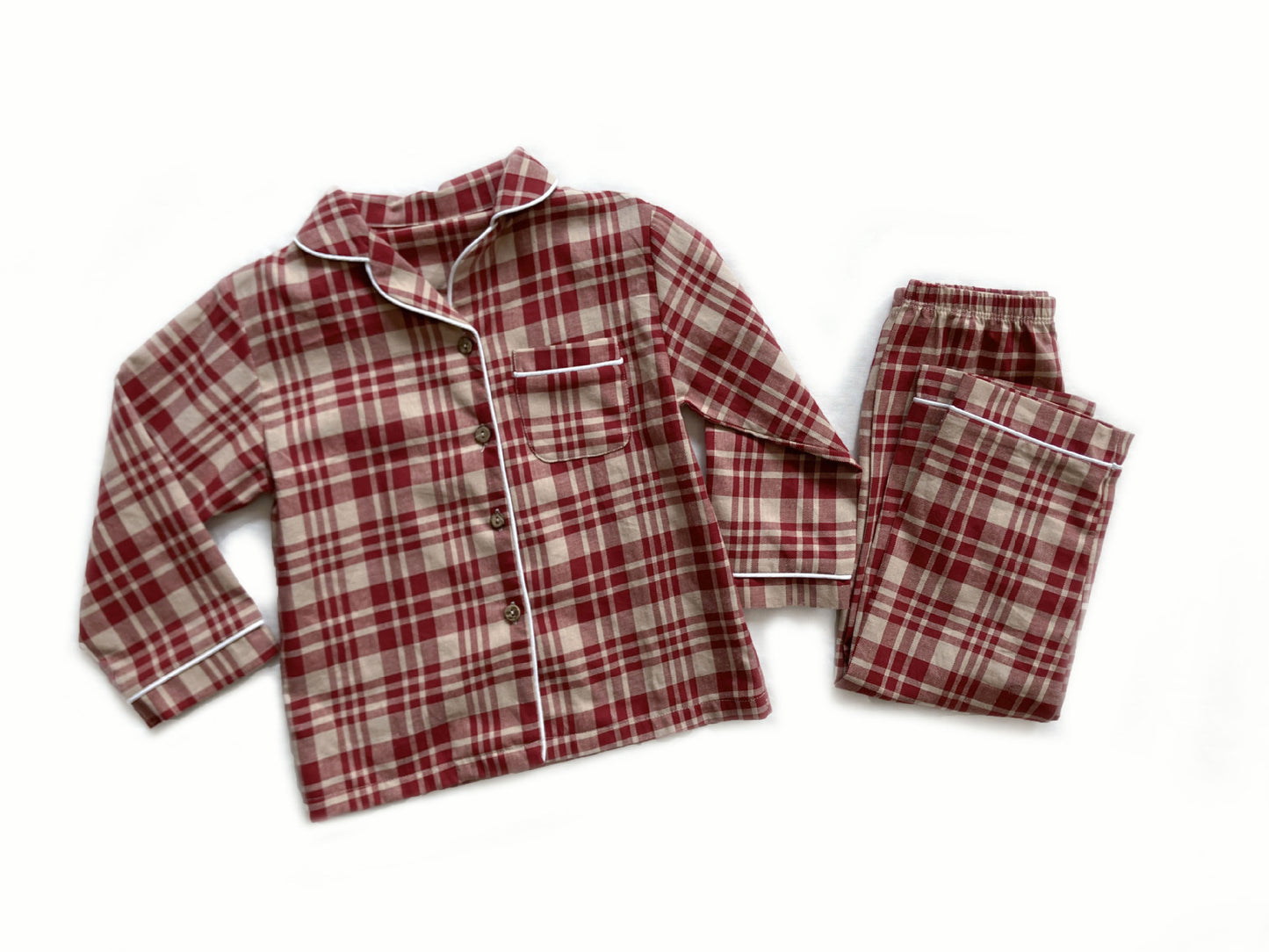 Classic Plaid Cotton Pajama Set - Red & Blue Two-Piece Sleepwear