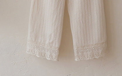 Elegant Lace Trim Cotton Knit Pants for Girls