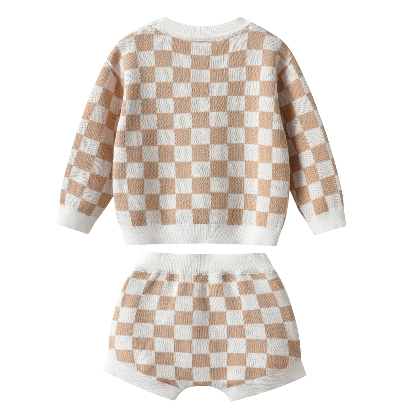 2-Piece Knit Checked Sweater and Shorts Set