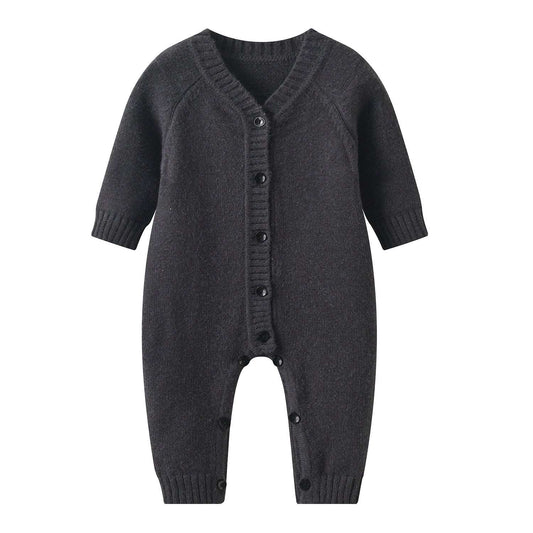Angora Knit Button Front Jumpsuit || Charcoil