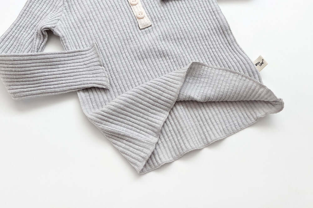 Ribbed Cotton Two-Piece Pajama Set - Henley Top- CLEARANCE