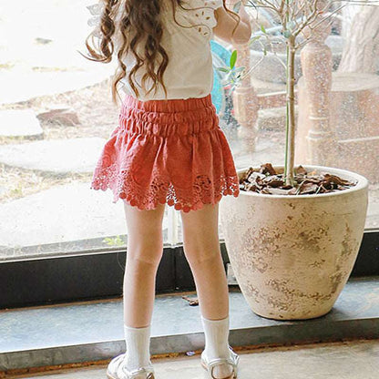 Lace Trimmed Cotton Culottes for Girls